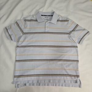 Eddie Bauer Men's L Light Blue Striped Polo Shirt 100% Cotton Short Sleeve